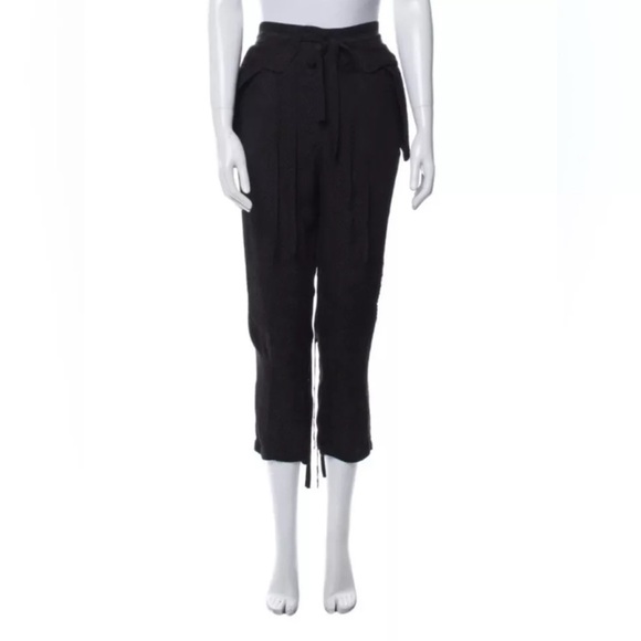 Chloe Pants - Chloe Women’s 35 Black Textured Cropped Strappy Designer Trouser Pull On Pants
